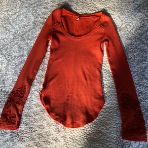 free people rust orange long sleeve embroidered